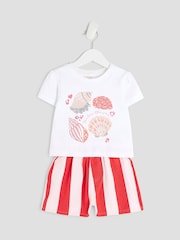 River Island White Girls Shell 100% Cotton Stripe Shorts Set - Image 1 of 5