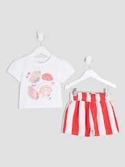 River Island White Girls Shell 100% Cotton Stripe Shorts Set - Image 2 of 5