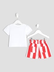 River Island White Girls Shell 100% Cotton Stripe Shorts Set - Image 3 of 5