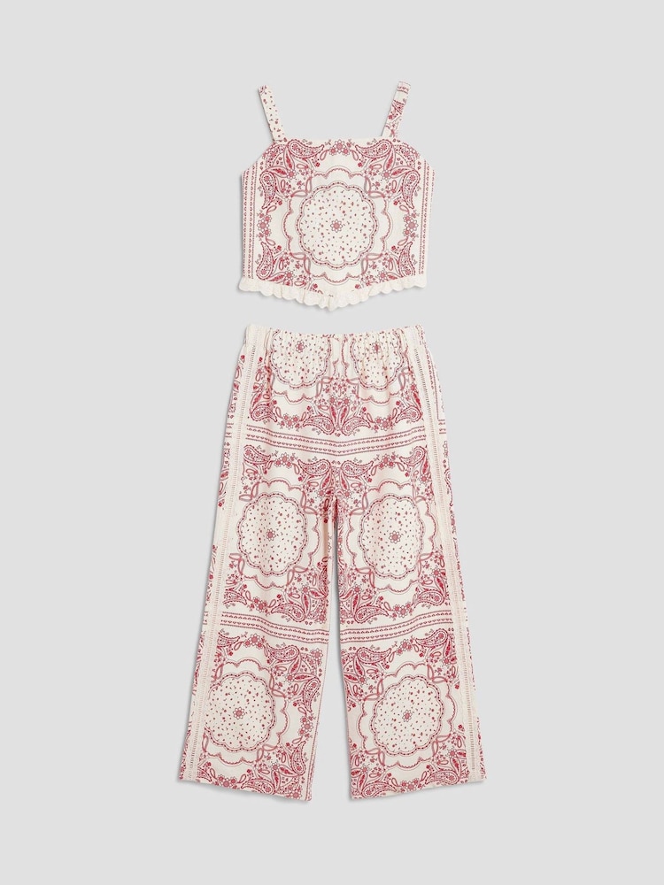 River Island Red Girls Bandana Hanky 100% Cotton Trousers Set - Image 1 of 4
