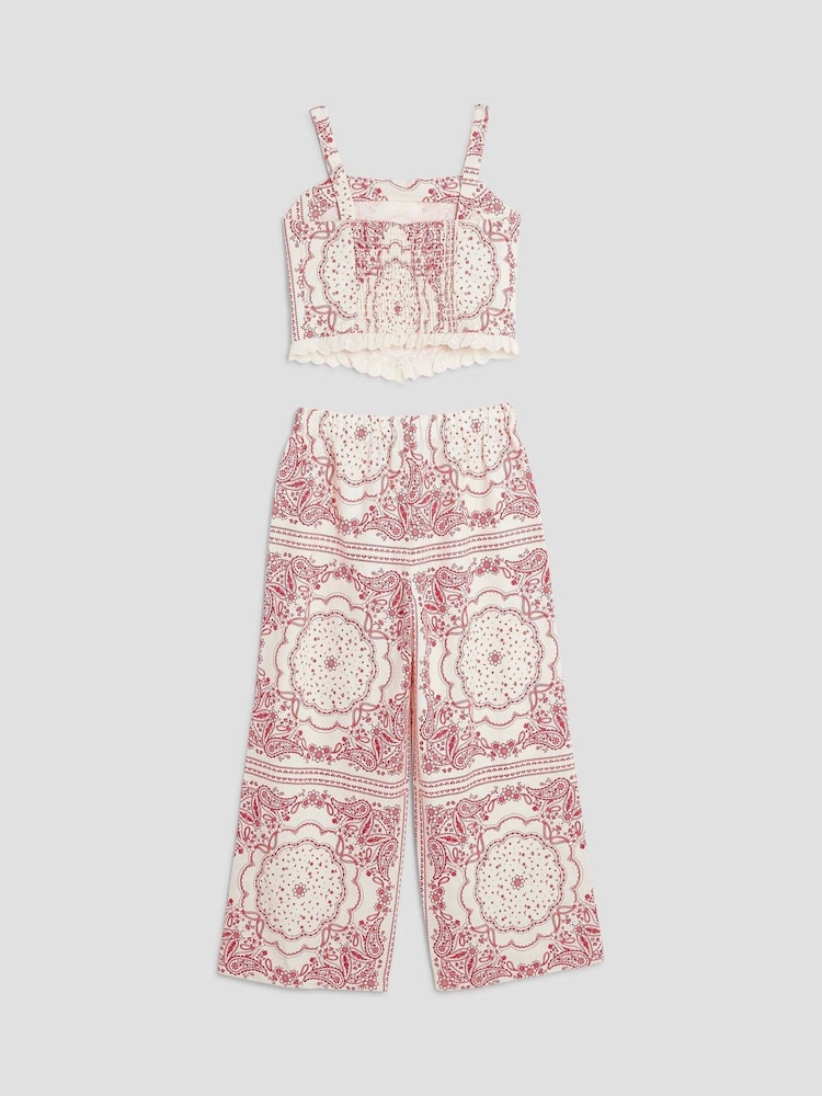 River Island Red Girls Bandana Hanky 100% Cotton Trousers Set - Image 2 of 4