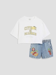 River Island Blue Girls Fruit 100% Cotton Shorts Set - Image 1 of 5