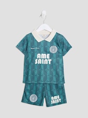River Island Green Boys Football T-Shirt and Shorts Set - Image 3 of 5