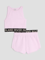 River Island Pink Girls Glitter Waistband Tank Set - Image 1 of 4