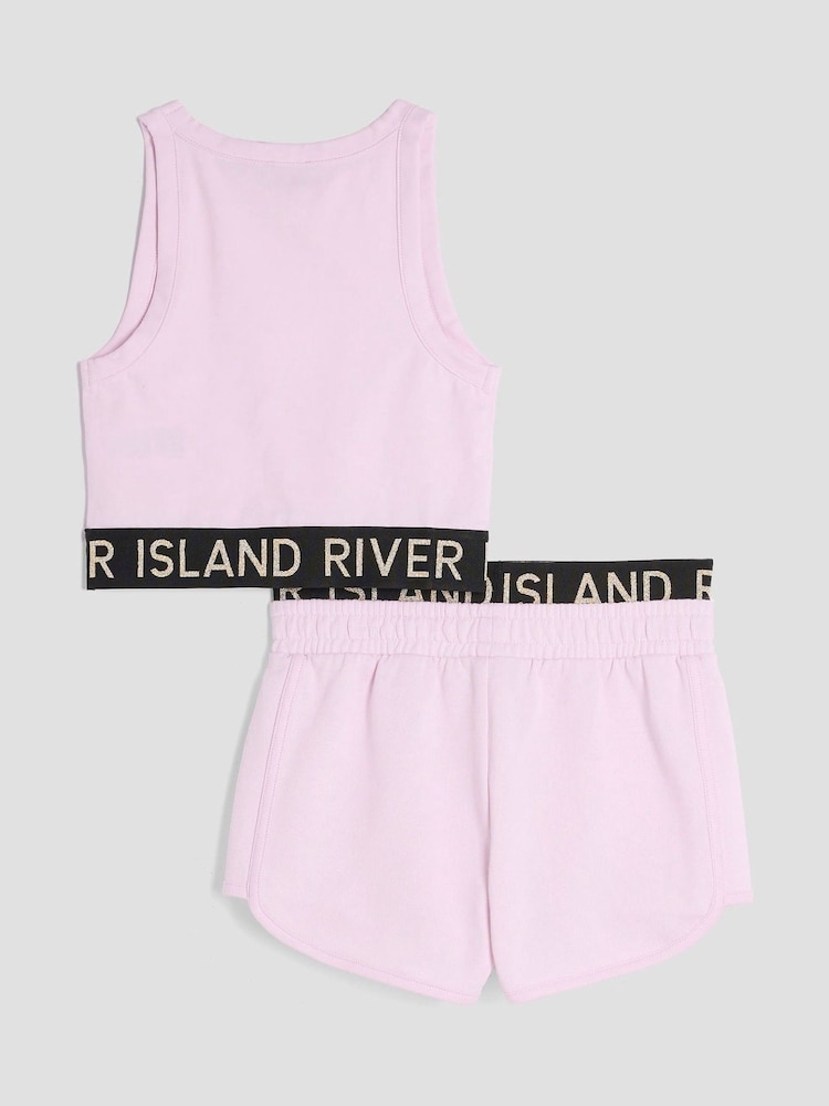River Island Pink Girls Glitter Waistband Tank Set - Image 2 of 4