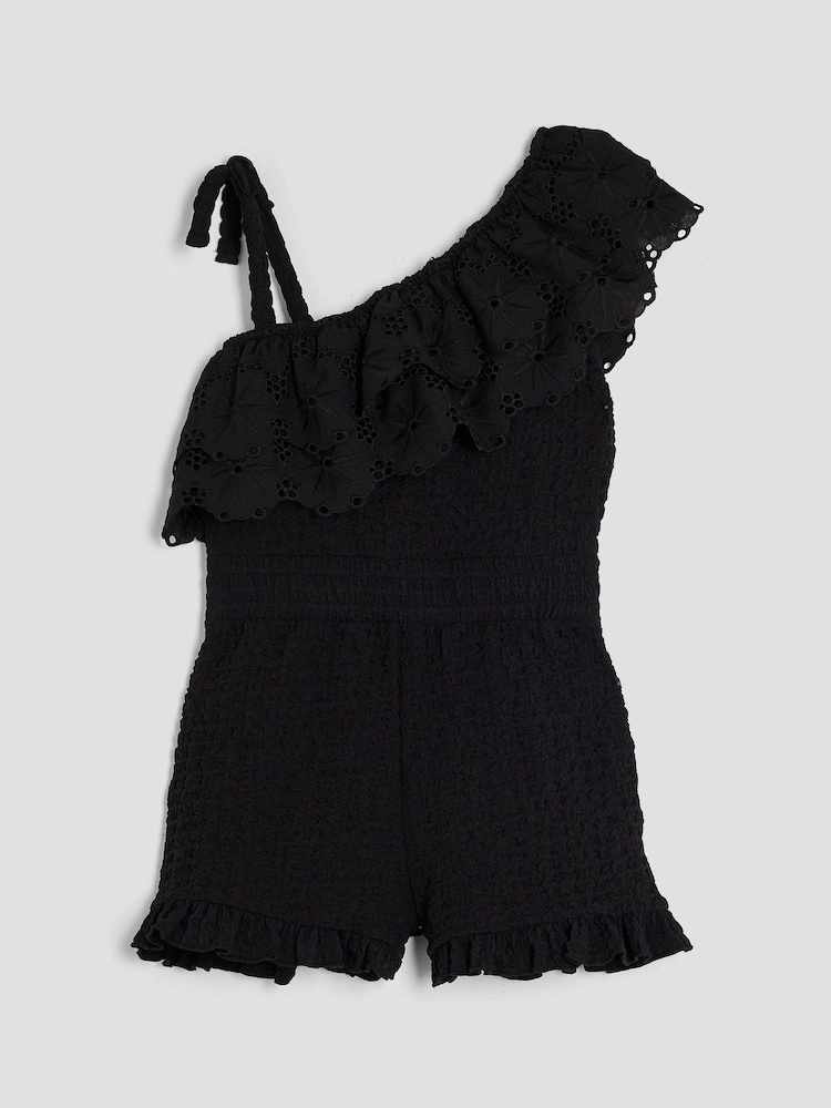 أسود - River Island Girls Broderie Textured Playsuit - صورة 1 من 3
