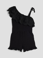أسود - River Island Girls Broderie Textured Playsuit - صورة 2 من 3