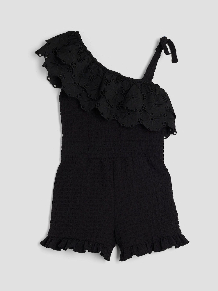 أسود - River Island Girls Broderie Textured Playsuit - صورة 2 من 3