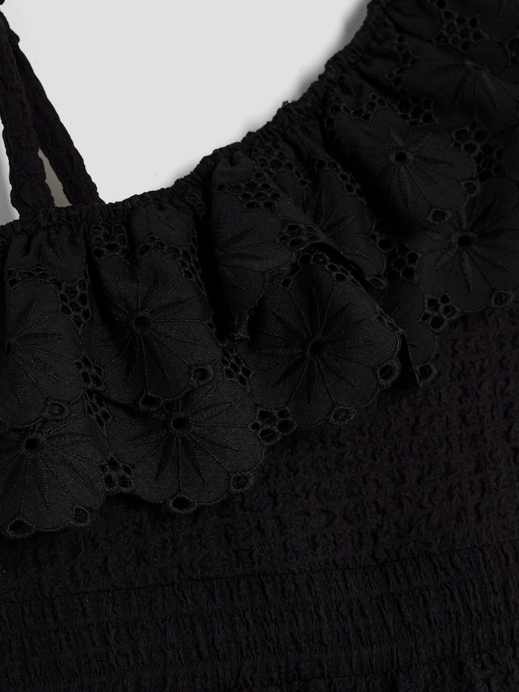 أسود - River Island Girls Broderie Textured Playsuit - صورة 3 من 3