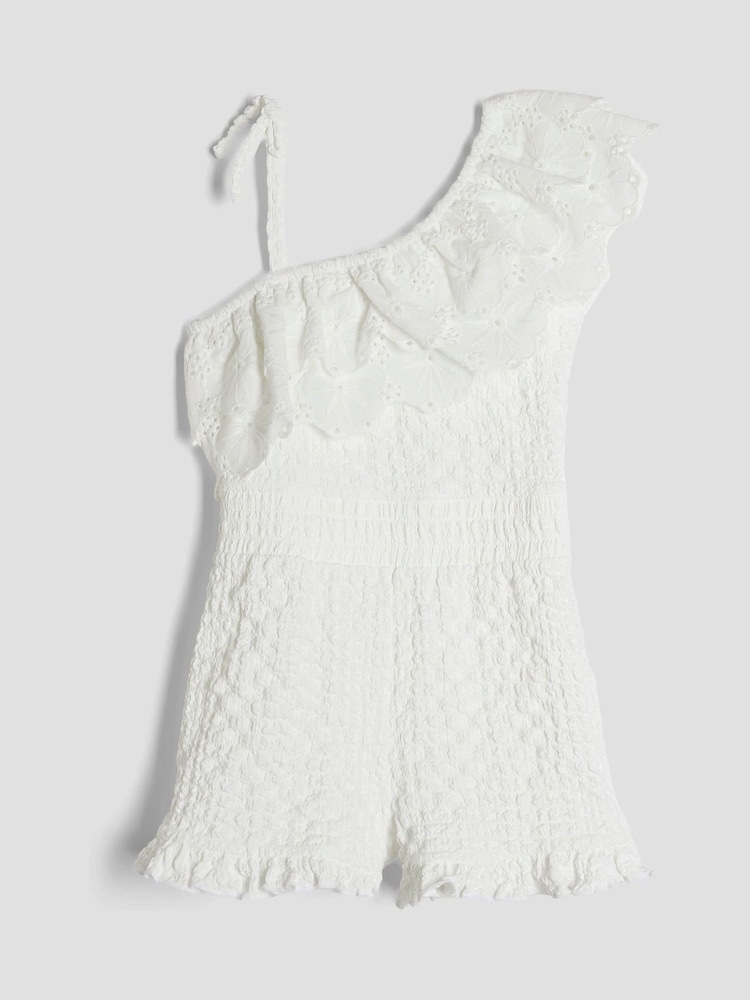 River Island White Girls Broderie Textured Playsuit - Image 1 of 4