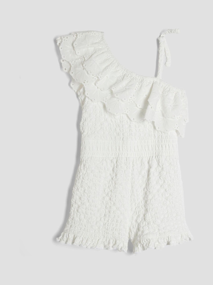 River Island White Girls Broderie Textured Playsuit - Image 2 of 4 River Island White Girls Broderie Textured Playsuit - Image 2 of 4
