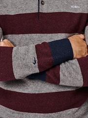 Aubin Grey Belmont Knitted Striped Rugby Jumper - Image 5 of 6