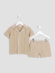River Island Natural Boys Textured Revere Top and short set - Image 1 of 5