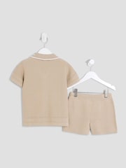 River Island Natural Boys Textured Revere Top and short set - Image 2 of 5