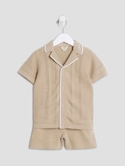 River Island Natural Boys Textured Revere Top and short set - Image 3 of 5