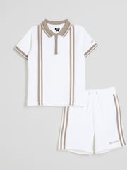 River Island White Boys Textured Stripe short set - Image 1 of 5
