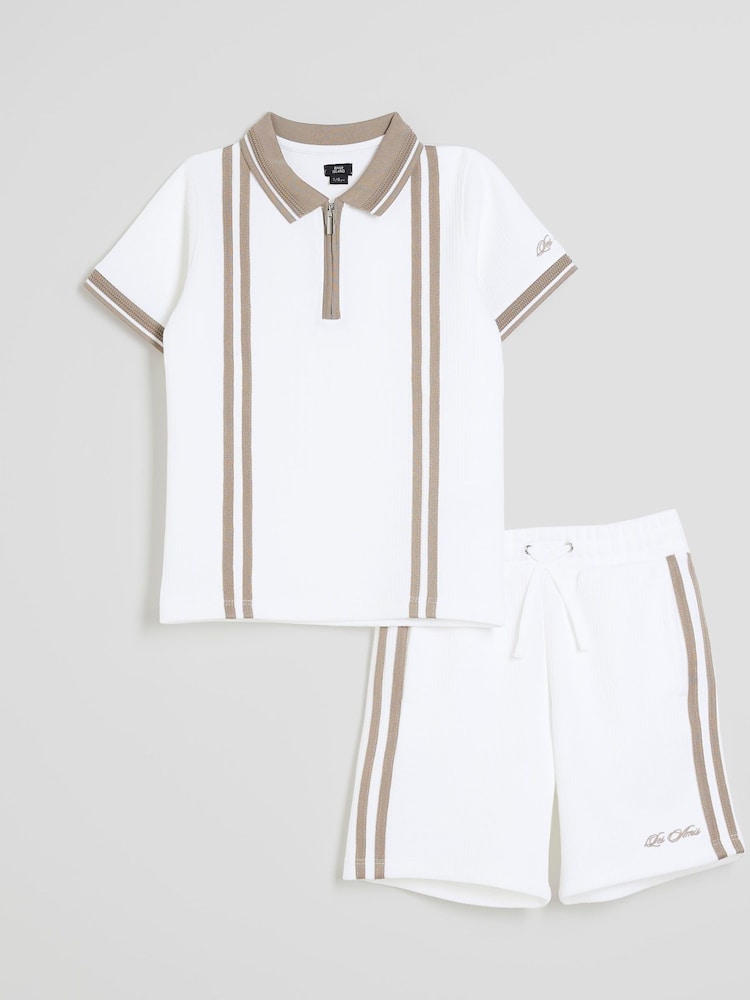 River Island White Boys Textured Stripe short set - Image 1 of 5