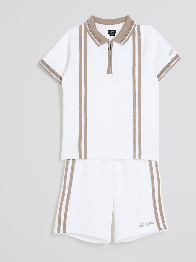 River Island White Boys Textured Stripe short set - Image 2 of 5