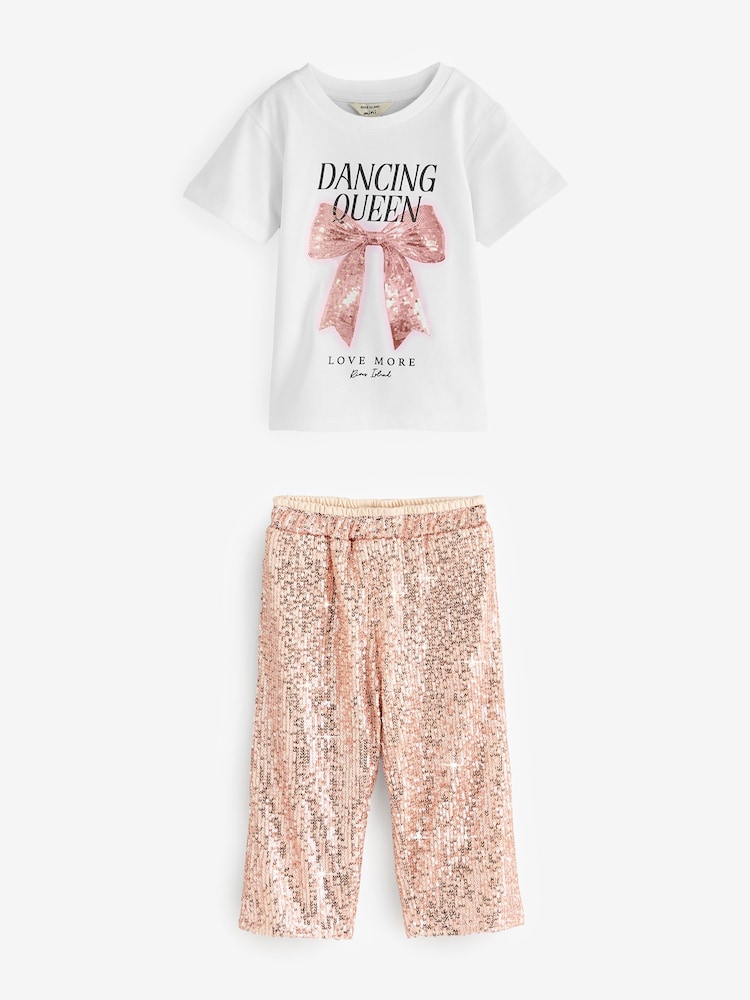 River Island White Girls Dancin Queen Sequin T-shirt & Trouser set - Image 1 of 1 River Island White Girls Dancin Queen Sequin T-shirt & Trouser set - Image 1 of 1
