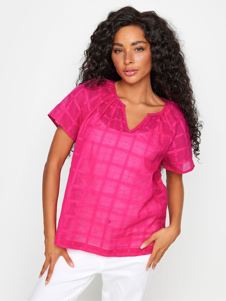 M&Co Pink 100% Cotton Notch Neck Dobby Blouse - Image 1 of 5