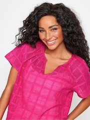 M&Co Pink 100% Cotton Notch Neck Dobby Blouse - Image 4 of 5