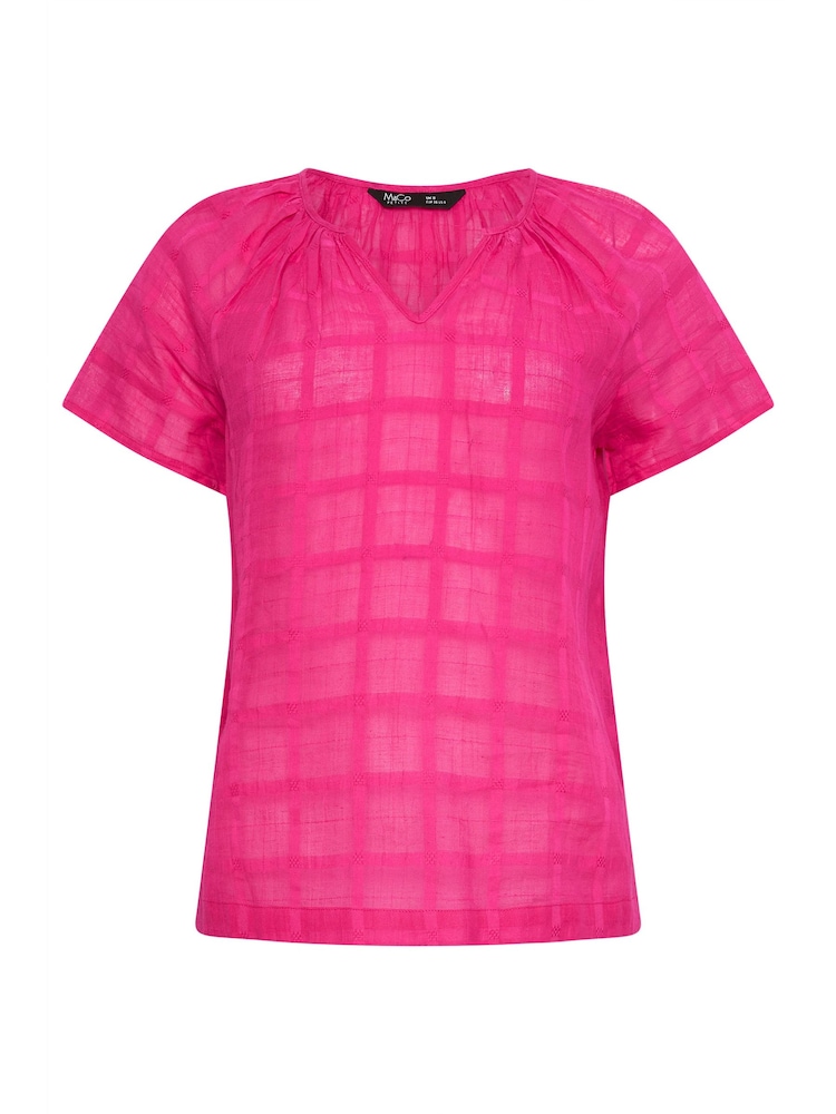 M&Co Pink 100% Cotton Notch Neck Dobby Blouse - Image 5 of 5