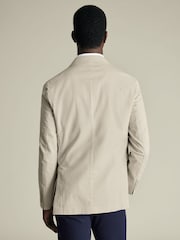 Charles Tyrwhitt Natural Classic Fit Stripe Stretch Washed Oxford Collarless 100% Cotton Jacket - Image 2 of 5