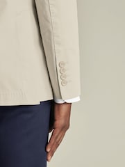 Charles Tyrwhitt Natural Classic Fit Stripe Stretch Washed Oxford Collarless 100% Cotton Jacket - Image 3 of 5
