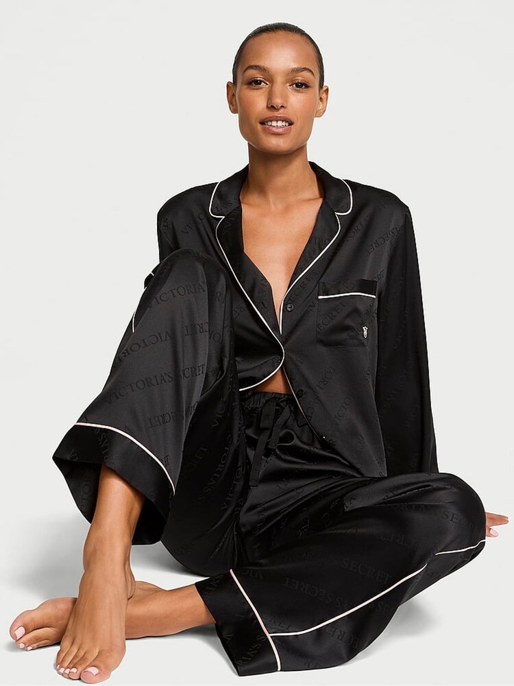 Victoria's Secret Black Satin Long Pyjamas Set - Image 1 of 3 Victoria's Secret Black Satin Long Pyjamas Set - Image 1 of 3