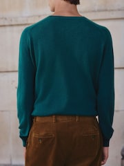 Green Regular Fit Signature 100% Cashmere Crew Neck Jumper - Image 3 of 4