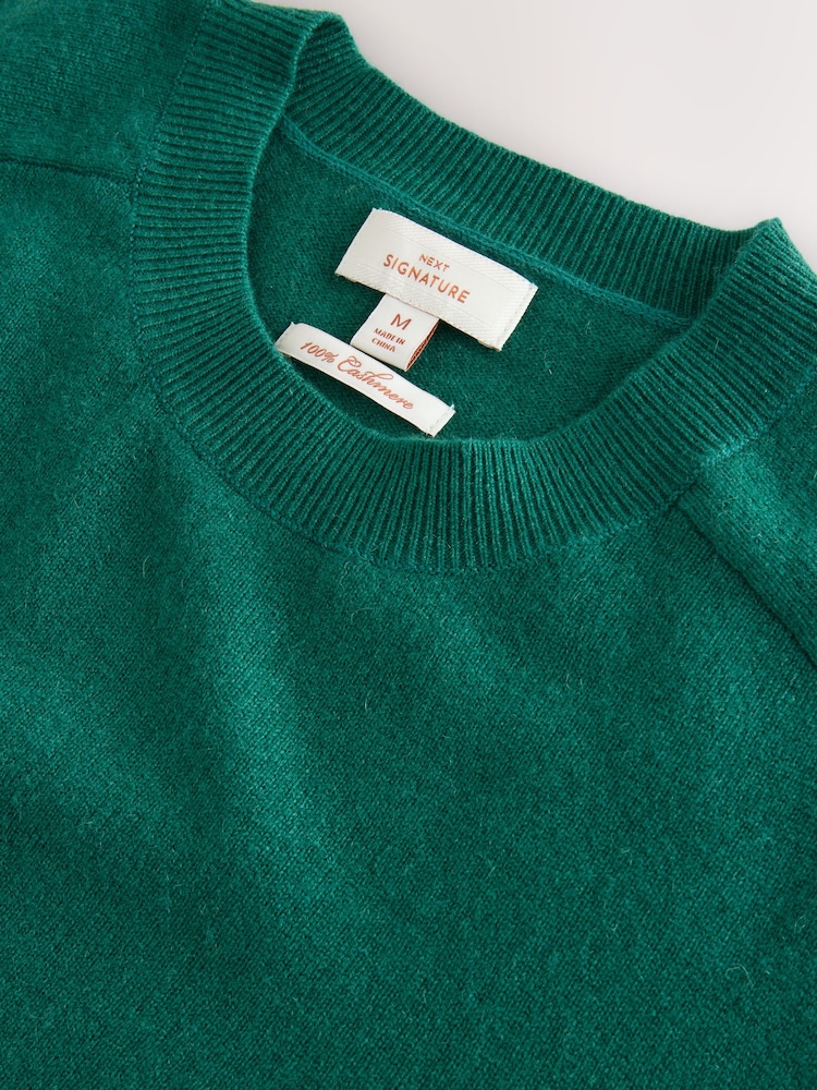 Green Regular Fit Signature 100% Cashmere Crew Neck Jumper - Image 7 of 7