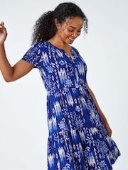 Roman Blue Petite Print Tiered Shirt Dress - Image 2 of 5