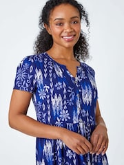 Roman Blue Petite Print Tiered Shirt Dress - Image 4 of 5