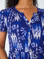 Roman Blue Petite Print Tiered Shirt Dress - Image 5 of 5