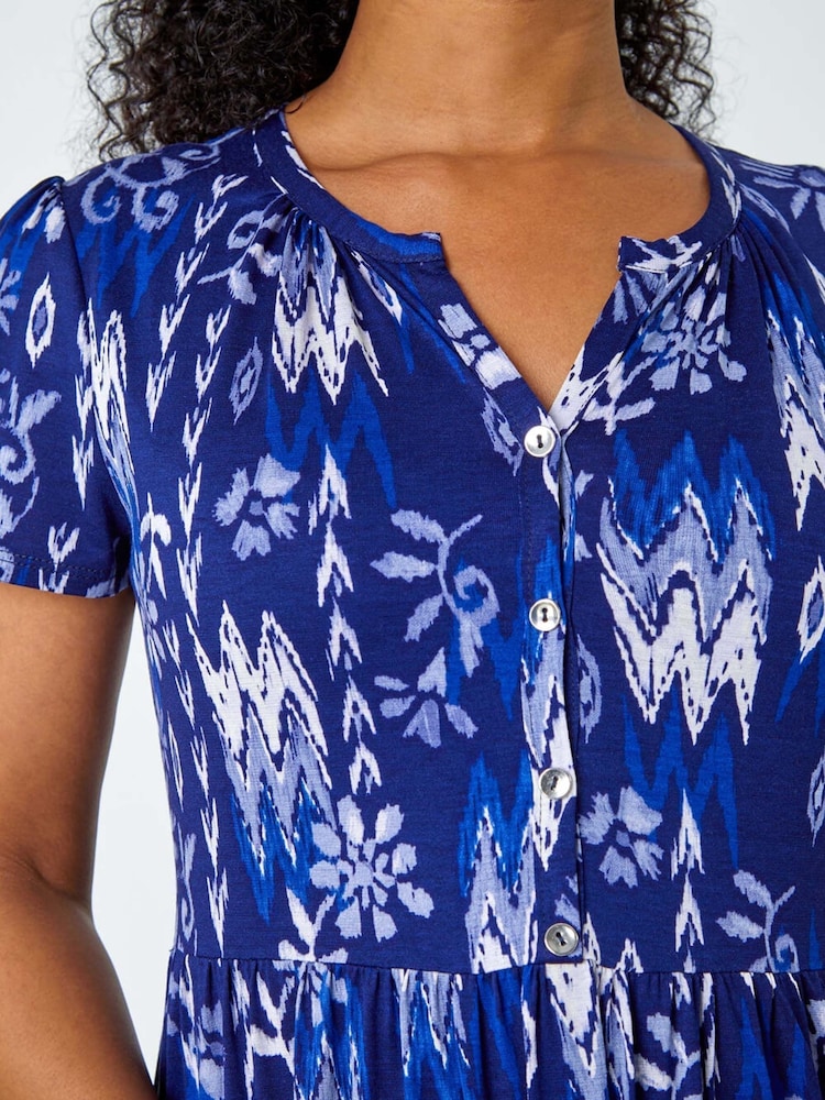 Roman Blue Petite Print Tiered Shirt Dress - Image 5 of 5