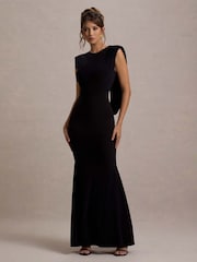 Club L London Black To The Moon Cowl-Back Maxi Dress - Image 1 of 6