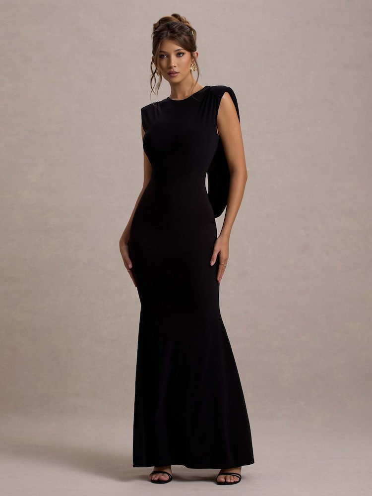 Club L London Black To The Moon Cowl-Back Maxi Dress - Image 1 of 6