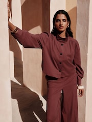 Terracotta Pink Funnel Neck Bomber Jacket - Image 4 of 10