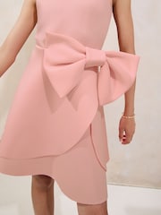 Lipsy Pink Bow Scuba Halter Dress (5-16yrs) - Image 3 of 4