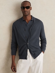 Reiss Midnight Navy West Merino Wool Button Through Cardigan - Image 1 of 6
