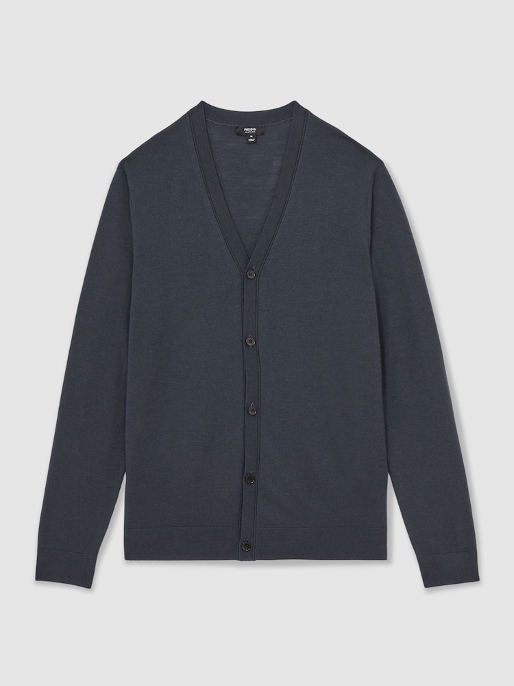 Reiss Midnight Navy West Merino Wool Button Through Cardigan - Image 2 of 6