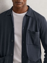 Reiss Midnight Navy Munich Merino Wool Button-Through Shirt - Image 1 of 5