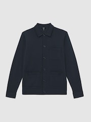 Reiss Midnight Navy Munich Merino Wool Button-Through Shirt - Image 2 of 5