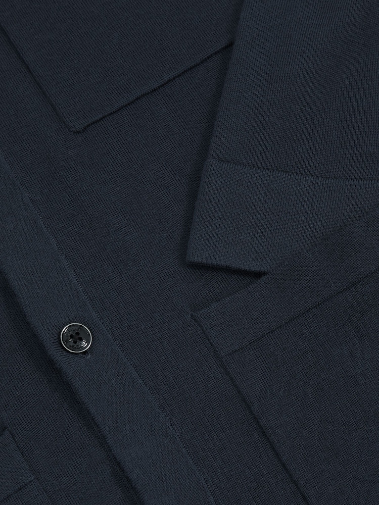 Reiss Midnight Navy Munich Merino Wool Button-Through Shirt - Image 5 of 5