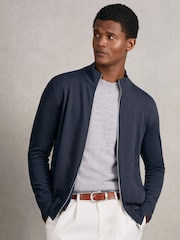 Reiss Midnight Navy Hampshire Merino Wool Zip Through Cardigan - Image 1 of 6