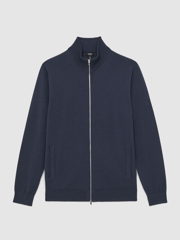 Reiss Midnight Navy Hampshire Merino Wool Zip Through Cardigan - Image 2 of 6