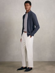 Reiss Midnight Navy Hampshire Merino Wool Zip Through Cardigan - Image 3 of 6