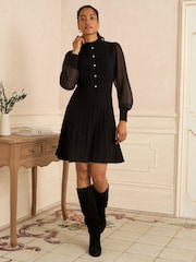 Love & Roses Black Funnel Neck Chiffon Sleeve Knitted Mini Dress - Image 1 of 4