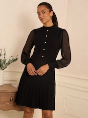 Love & Roses Black Funnel Neck Chiffon Sleeve Knitted Mini Dress - Image 2 of 4