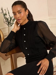Love & Roses Black Funnel Neck Chiffon Sleeve Knitted Mini Dress - Image 4 of 4